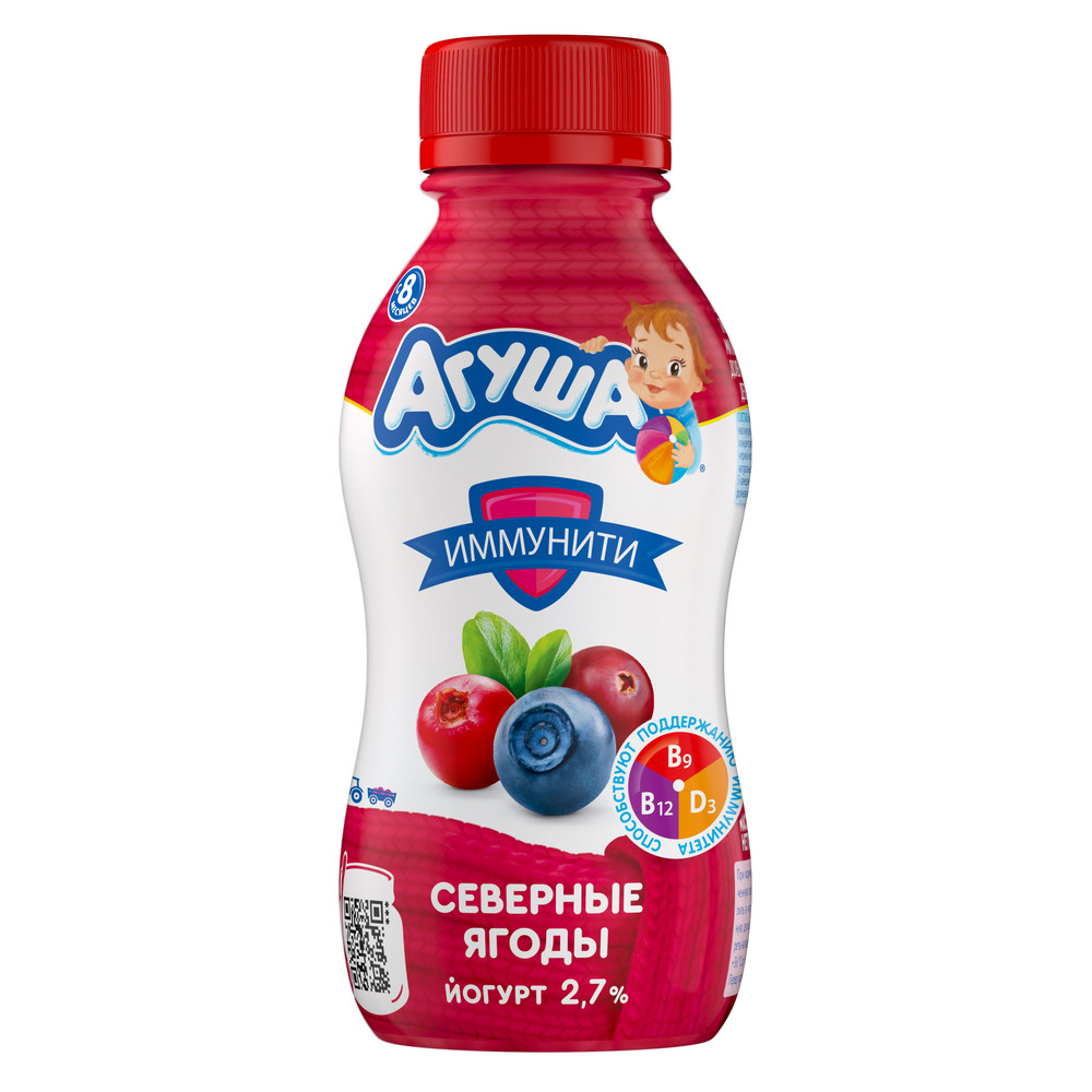 Питьевой йогурт «Северные ягоды» с витаминами B9,B12,D3, 180 г